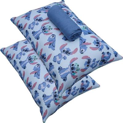Jogo De Cama Portallar Casal Malha 100% Algodão Disney Mickey Stitch E Xepa 3 Peças Azul