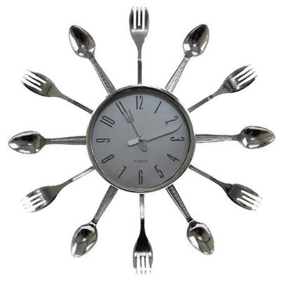 Relógio De Parede Talheres Cozinha Decorativo Moderno Garfo Colher Cromado Silencioso!