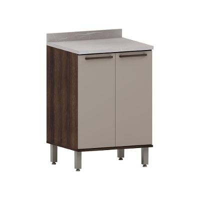 Balcão De Cozinha 60cm 2 Portas E Com Tampo Luna Luciane Móv Nogueira Dourado-cinammon