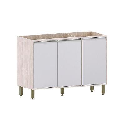 Balcão De Pia Sem Tampo Para Cozinha 120cm 3 Portas Art Luci Pátina-cinza Cristal