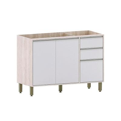 Balcão De Pia Sem Tampo Para Cozinha 120cm 2 Portas E 3 Gave Pátina-cinza Cristal