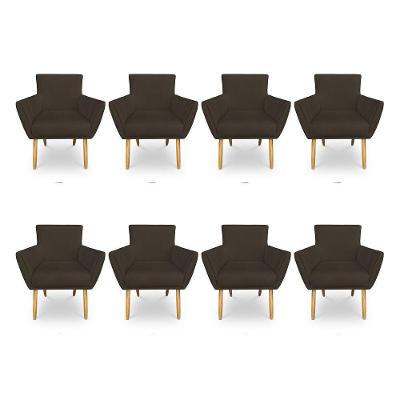 Kit 8 Poltronas Decorativa Leticia Suede Marrom Pés Palito Castanho - Pallazio