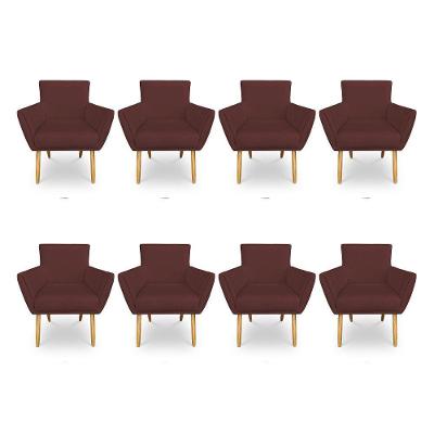 Kit 8 Poltronas Decorativa Leticia Suede Marsala Pés Palito Castanho - Pallazio
