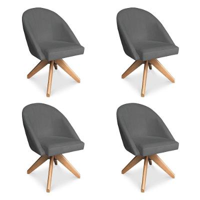 Kit 04 Poltronas Cadeira Giratória Bela Veludo Grafite Base De Madeira - Pallazio