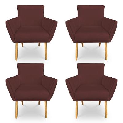 Kit 4 Poltronas Decorativa Leticia Suede Marsala Pés Palito Castanho - Pallazio