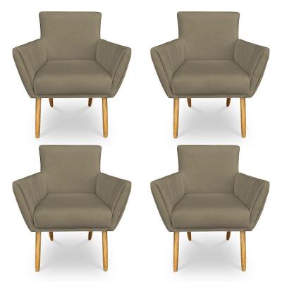Kit 4 Poltronas Decorativa Leticia Suede Marrom Rato Pés Palito Castanho - Pallazio