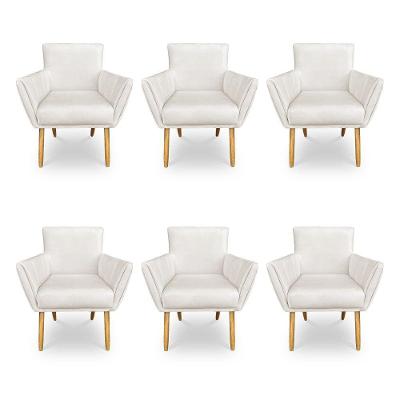 Kit 6 Poltronas Decorativa Leticia Suede Pés Palito Castanho - Pallazio Cor Grafite