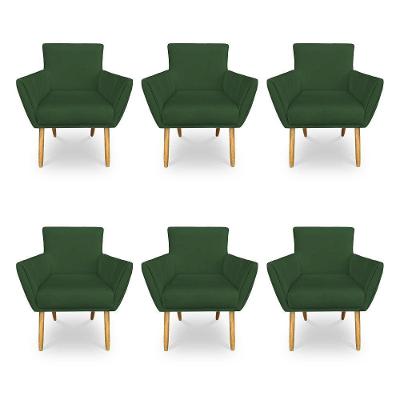 Kit 6 Poltronas Decorativa Leticia Suede Verde Pés Palito Castanho - Pallazio