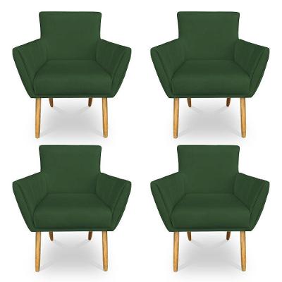 Kit 4 Poltronas Decorativa Leticia Suede Verde Pés Palito Castanho - Pallazio