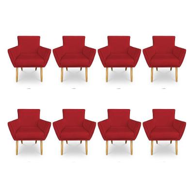 Kit 8 Poltronas Decorativa Leticia Suede Vermelho Pés Palito Castanho - Pallazio