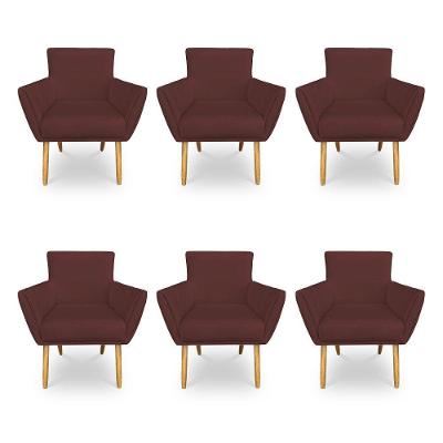 Kit 6 Poltronas Decorativa Leticia Suede Marsala Pés Palito Castanho - Pallazio