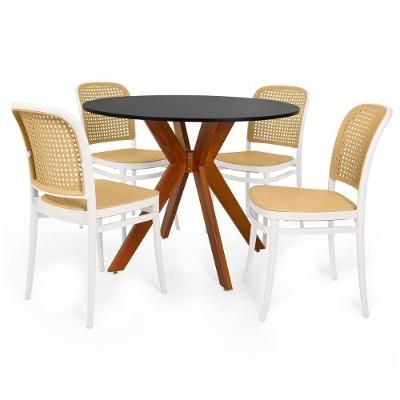 Conjunto Mesa De Jantar Redonda Marci 100cm Preta Com 4 Cadeiras Roma - Branco