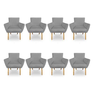 Kit 8 Poltronas Decorativa Leticia Suede Grafite Pés Palito Castanho - Pallazio