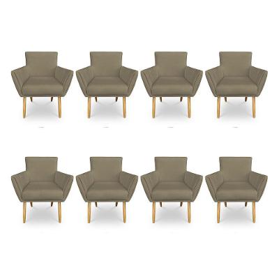 Kit 8 Poltronas Decorativa Leticia Suede Marrom Rato Pés Palito Castanho - Pallazio