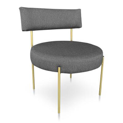 Poltrona Luxo Elora Linho Grafite Pés De Ferro Dourado - Pallazio