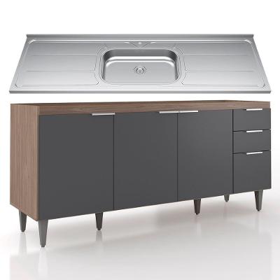 Balcão De Cozinha Com Pia Inox 180cm Pérola Z34 Freijó Grafite Mpozenato
