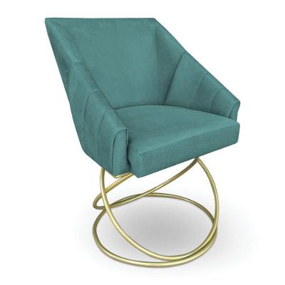 Poltrona Luxo Alana Suede Azul Turquesa Base De Ferro Dourado - Pallazio