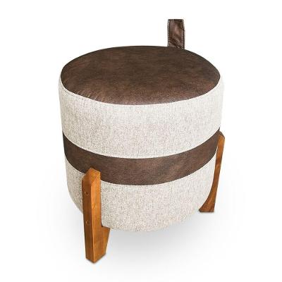 Puff Banqueta Le Mans Linho E Corano Nozes Base De Madeira - Pallazio Cor Linho Dourado E Corano Nozes