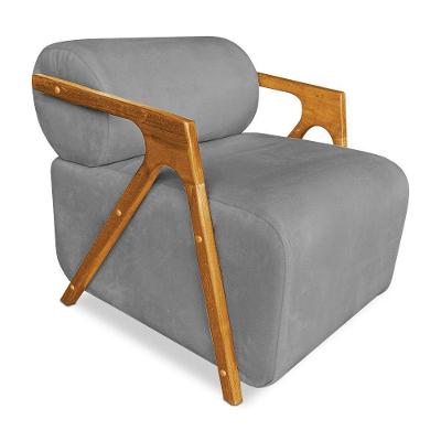 Poltrona Decorativa Marselha Veludo Grafite Base De Madeira - Pallazio