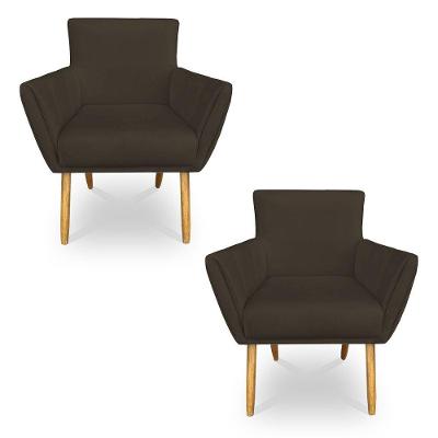 Kit 2 Poltronas Decorativa Leticia Suede Marrom Pés Palito Castanho - Pallazio