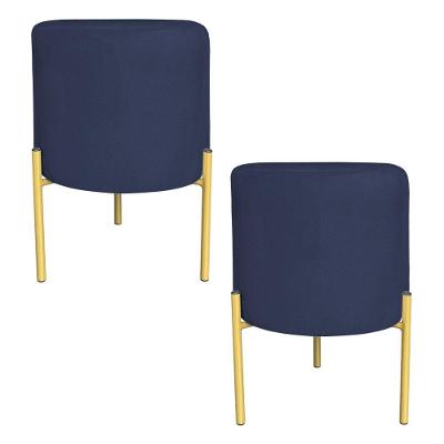 Kit 2 Puffs Decorativo Soren Suede Azul Marinho Pés De Ferro Dourado - Pallazio