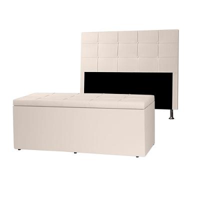 Kit Cabeceira E Calçadeira Baú Casal 1,40m Roma Corano - Pallazio Cor Branco