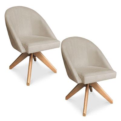 Kit 02 Poltronas Cadeira Giratória Bela Veludo Base De Madeira - Pallazio Cor Rosê