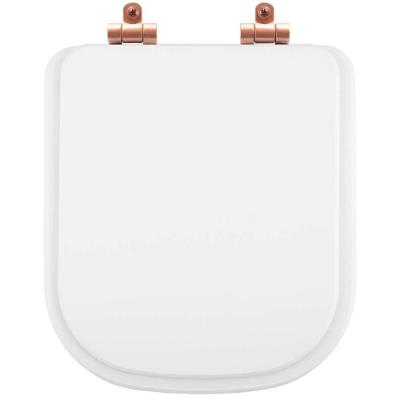 Tampa De Vaso Poliéster Com Fechamento Lento Piano Branco Para Louça Deca Com Ferragem Rose Gold
