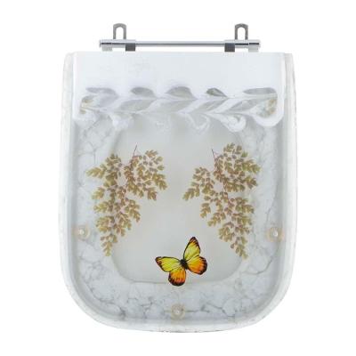 Tampa De Vaso Poliéster Decorada Borboleta Tivoli Branco Para Louça Ideal Standard