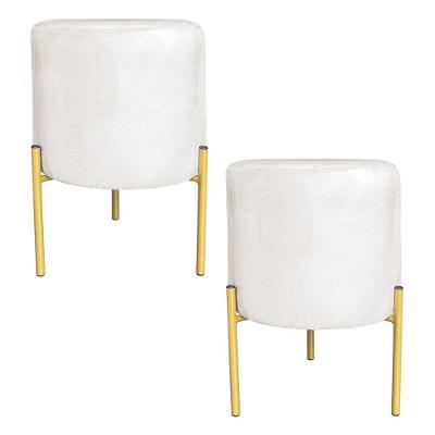 Kit 2 Puffs Decorativo Soren Suede Pés De Ferro Dourado - Pallazio Cor Azul Turquesa