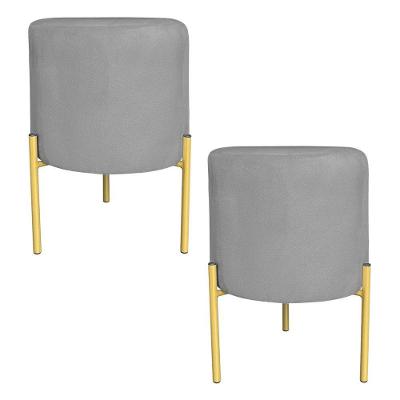 Kit 2 Puffs Decorativo Soren Suede Grafite Pés De Ferro Dourado - Pallazio