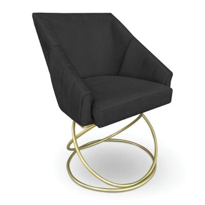 Poltrona Luxo Alana Suede Preto Base De Ferro Dourado - Pallazio