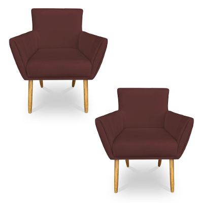 Kit 2 Poltronas Decorativa Leticia Suede Marsala Pés Palito Castanho - Pallazio