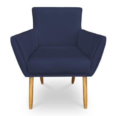 Poltrona Decorativa Leticia Suede Azul Marinho Pés Palito Castanho - Pallazio