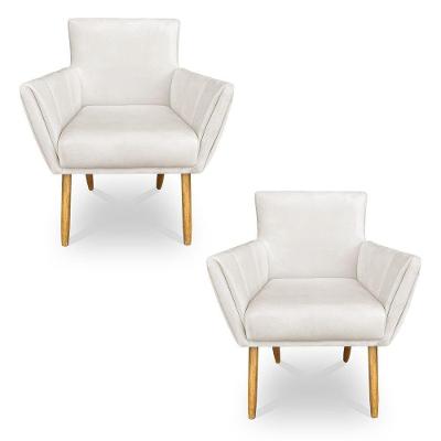 Kit 2 Poltronas Decorativa Leticia Suede Pés Palito Castanho - Pallazio Cor Marrom