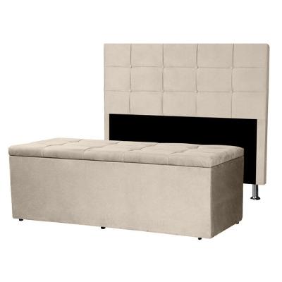Kit Cabeceira E Calçadeira Baú Solteiro 0,90m Roma Suede - Pallazio Cor Rosa