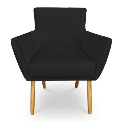 Poltrona Decorativa Leticia Suede Preto Pés Palito Castanho - Pallazio
