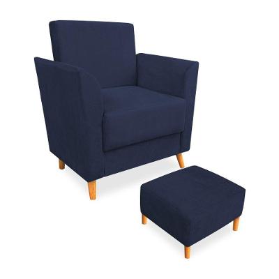 Poltrona De Amamentação Com Puff Flavia Suede Azul Marinho - Pallazio