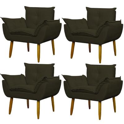 Kit 4 Poltronas Para Descanço Sala Opala Marrom Escuro
