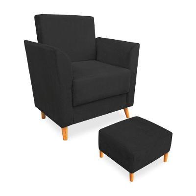 Poltrona De Amamentação Com Puff Flavia Suede Preto - Pallazio