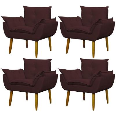 Kit 4 Poltronas Para Descanço Sala Opala Marsala