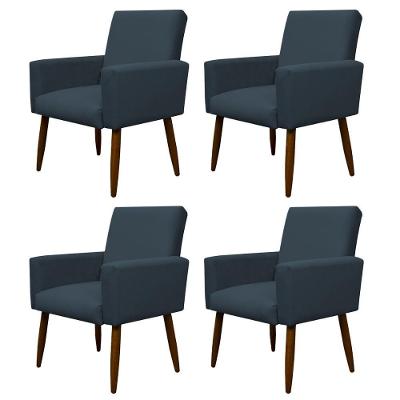 Kit 4 Poltronas Para Sala Pés De Madeira Nina Azul Marinho