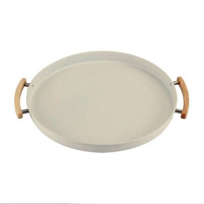 Bandeja Com Alça Sense 41,5cm Metal + Bambu Bege Ou