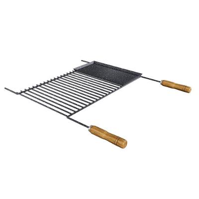 Grelha Para Churrasco Esmaltada Barra Redonda Com Chapa Auxiliar 70x58 Cm