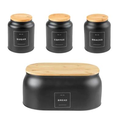 Kit 3 Potes Mantimentos + Portão Pão Em Metal E Bambu Sense Preto Ou