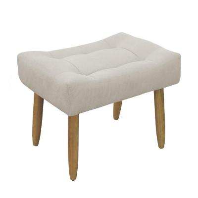 Puff Banqueta Decorativo Pés Madeira Bege