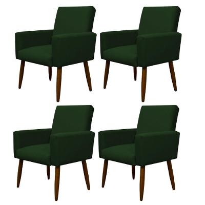 Kit 4 Poltronas Para Sala Pés De Madeira Nina Verde