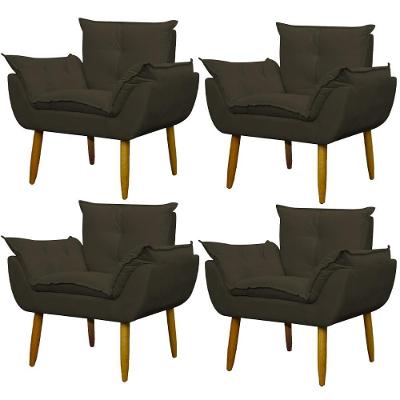 Kit 4 Poltronas Para Descanço Sala Opala Marrom