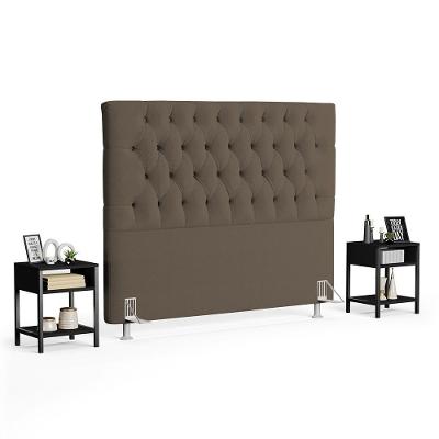 Cabeceira Casal Queen 160cm Cristal Boucle Marrom E 2 Mesas Laterais Plaza Lc1 Preto - Mpozenato