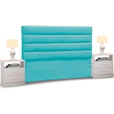 Cabeceira Cama Box Casal 140cm Greta Dm1 Suede E 2 Mesas De Cabeceira Flex Branco - Mpozenato Suede Bege